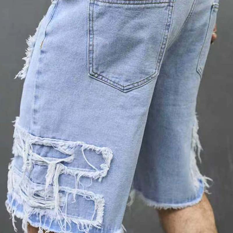 🩳 ¡50 % DE DESCUENTO! 🔥 Pantalones cortos de vaquero rasgados para hombre con detalles de flecos: estilo desenfadado y corte cómodo. Perfectos para los calurosos días de verano, los festivales o un look urbano relajado ☀️