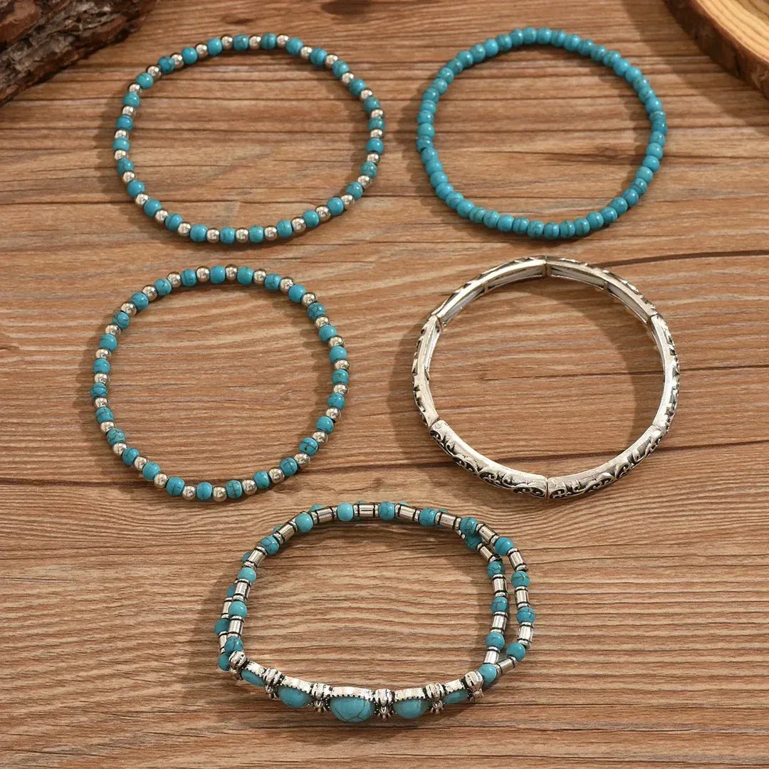 Conjunto de pulseras bohemias con cuentas turquesas