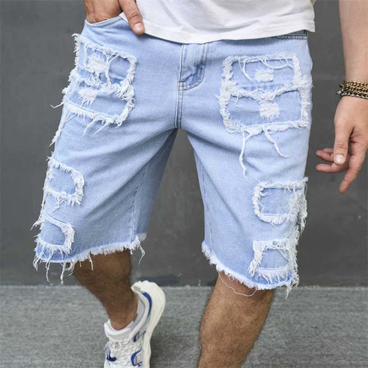 🩳 ¡50 % DE DESCUENTO! 🔥 Pantalones cortos de vaquero rasgados para hombre con detalles de flecos: estilo desenfadado y corte cómodo. Perfectos para los calurosos días de verano, los festivales o un look urbano relajado ☀️