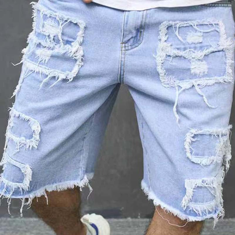 🩳 ¡50 % DE DESCUENTO! 🔥 Pantalones cortos de vaquero rasgados para hombre con detalles de flecos: estilo desenfadado y corte cómodo. Perfectos para los calurosos días de verano, los festivales o un look urbano relajado ☀️