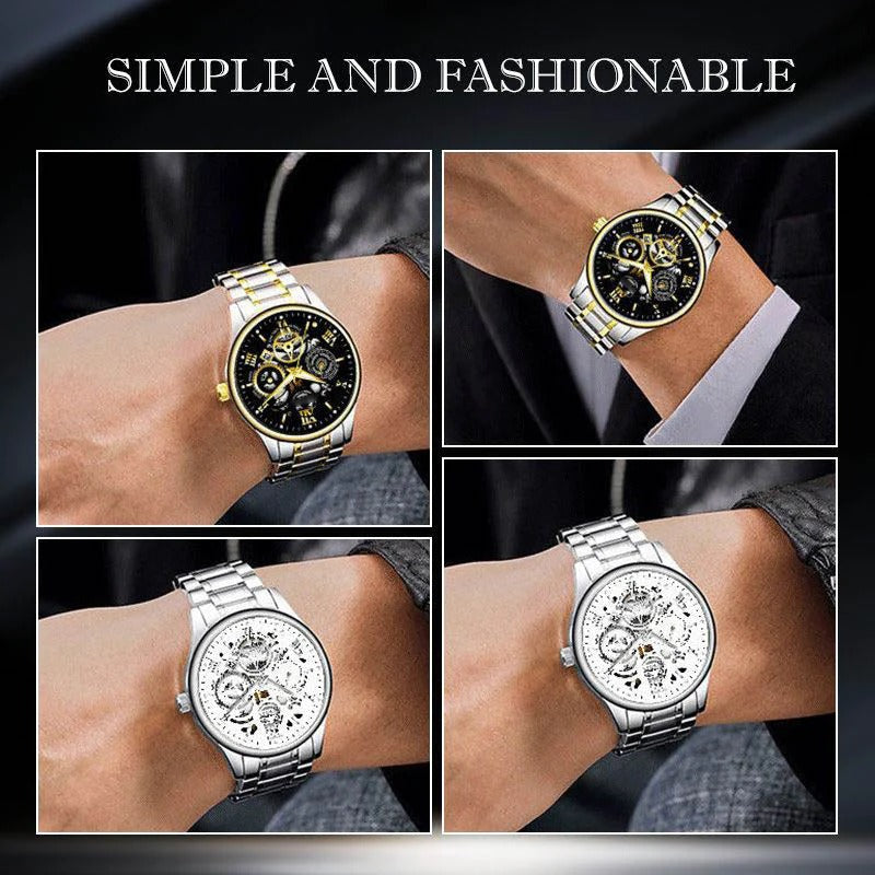 Reloj mecánico automático esqueleto romano para hombre, resistente al agua