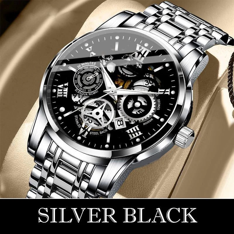 Reloj mecánico automático esqueleto romano para hombre, resistente al agua
