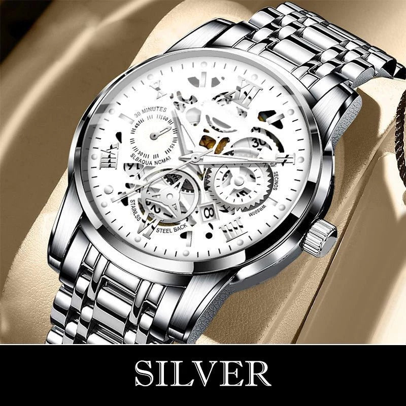 Reloj mecánico automático esqueleto romano para hombre, resistente al agua